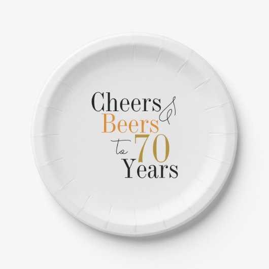 70th Birthday Cheers and Beers Party ペーパープレート (正面)