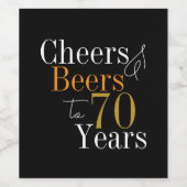 70th Birthday Cheers Beers Black Gold Party ワインラベル (シングルラベル)
