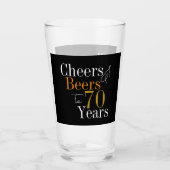 70th Birthday Cheers Beers Black Gold Party Favor タンブラーグラス (正面)