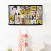 70th Birthday Custom Photo Collage Black Gold 横断幕 (インサイチュ)