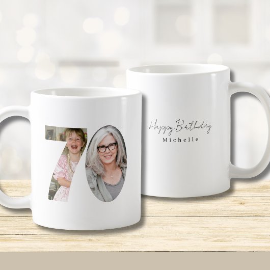 70th Birthday Custom Two Photo Coffee Mug コーヒーマグカップ