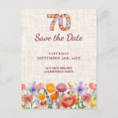 70th Birthday Garden party - Floral Save the Date 案内ポストカード (正面)
