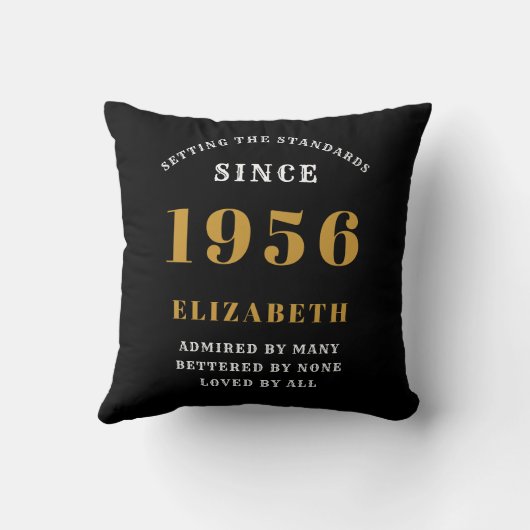 70th Birthday Gift Personalized 1956 Black Gold クッション (裏面)