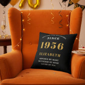 70th Birthday Gift Personalized 1956 Black Gold クッション