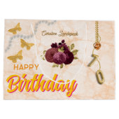 70th Birthday & Gold Foil Balloon, Burgundy Roses  ラージペーパーバッグ (裏面)