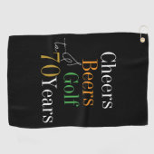 70th Birthday Golf Cheers and Beers Black Gold ゴルフタオル (横)