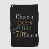 70th Birthday Golf Cheers and Beers Black Gold ゴルフタオル (正面)