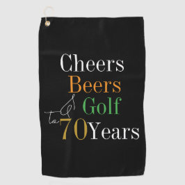 70th Birthday Golf Cheers and Beers Black Gold ゴルフタオル