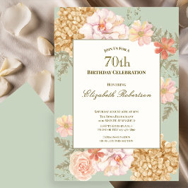70th Birthday Invitation Autumn Colors Floral Sage 招待状