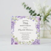 70th Birthday Invitation Elegant Purple Floral 招待状 (スタンド正面)