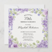 70th Birthday Invitation Elegant Purple Floral 招待状 (正面)