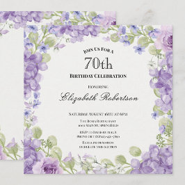 70th Birthday Invitation Elegant Purple Floral 招待状
