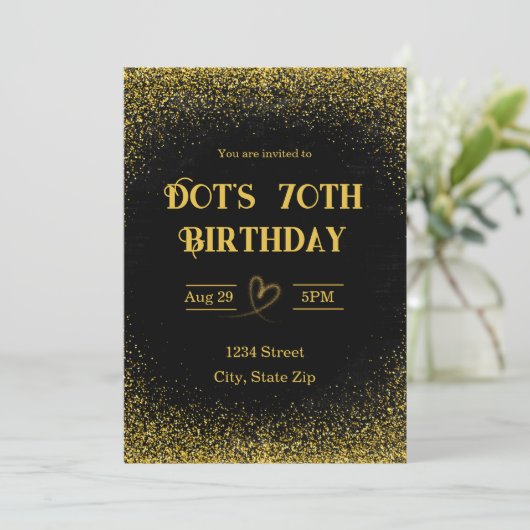 70th Birthday Invitation – Seventy in Gold 招待状 (スタンド正面)