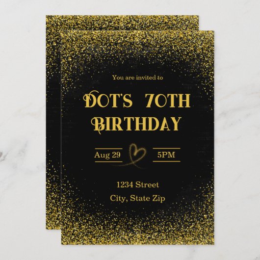 70th Birthday Invitation – Seventy in Gold 招待状 (正面/裏面)