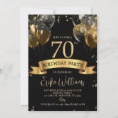 70th Birthday Invitation Template: Black & Gold Ba 招待状 (正面)