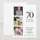 70th Birthday Invite with Photo, Minimal Simple 招待状 (正面/裏面)