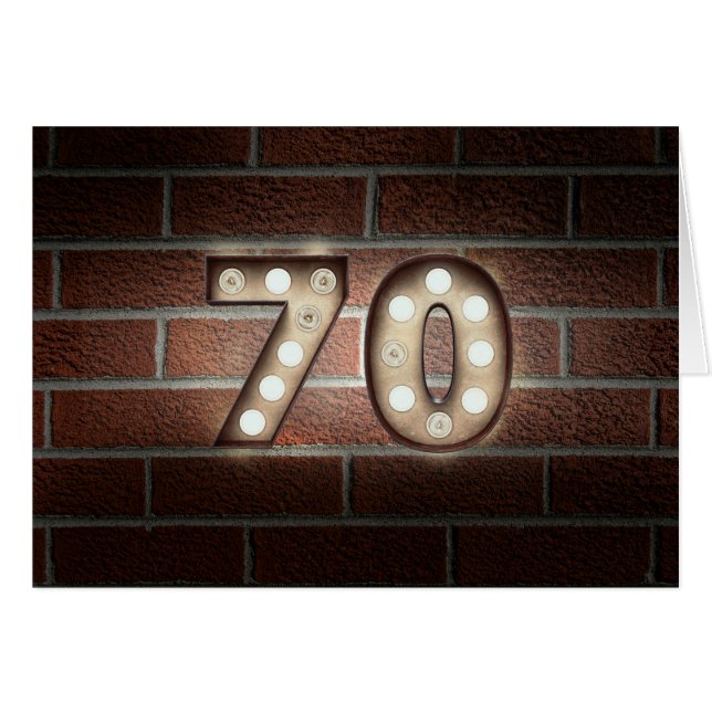 70th birthday-marquee light sign on brick (正面横)
