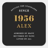 70th Birthday Name 1956 Black Gold Elegant Chic スクエアシール (正面)