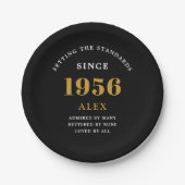 70th Birthday Name 1956 Black Gold Elegant Chic ペーパープレート (正面)