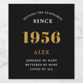 70th Birthday Name 1956 Black Gold Elegant Chic ワインラベル (シングルラベル)