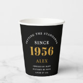70th Birthday Name 1956 Black Gold Elegant Chic 紙コップ (裏面)