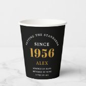 70th Birthday Name 1956 Black Gold Elegant Chic 紙コップ (正面)