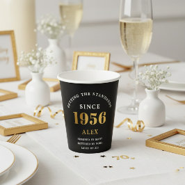 70th Birthday Name 1956 Black Gold Elegant Chic 紙コップ