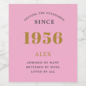 70th Birthday Name 1956 Pink Gold Elegant Chic ワインラベル (シングルラベル)