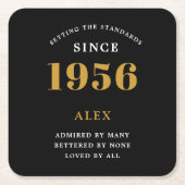 70th Birthday Name 1956 Year Black Gold Custom スクエアペーパーコースター (正面)