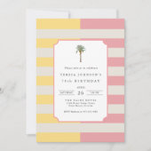 70th Birthday Palm Beach Pastel Stripe Tropical 招待状 (正面)