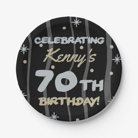 70th Birthday Partyお名前の追加 ペーパープレート (正面)