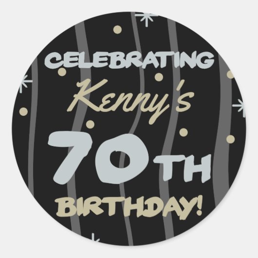 70th Birthday Partyお名前の追加 ラウンドシール (正面)