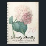 70th Birthday Partyアジサイカスタムアゲストブック ノートブック<br><div class="desc">カスタマイズ可能な70誕生祝いゲストブック（スパイラルノート）ピンクの紫陽花のヴィンテージ植物水色淡い色のピエール・ジョセフ・レッドテ。のボタンで文字の色、フォント、サイズ、位置をクリック簡単に変えカスタマイズる。懸命カバーのゲストブック。------- "ピエール – ヨセフ・レッドテ（10 7月1759年7月セントヒューバートで、ベルギー、1840年6月19日パリ），マルメゾンのバラ、ユリなどの花々の水色で知られるベルギーの画家と植物学者。彼は「花のラファエル」と呼ばれた。彼はマリー・アントワネット女王の公式宮廷画家であり、彼は恐怖の絵画革命と治世を通してフランスの続けた。21世紀初生き延び期に新し国際的く残った植物の正確な表現に対する彼の認識を得るために激動の政治の激変をレドゥーテ色彩の鮮やかィ。 ウィキペディア</div>