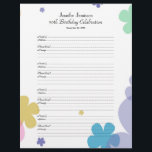 70th Birthday Partyゲストブックサインインページ<br><div class="desc">この8.5インチx 11インチのフィラカスタマイズーページは、黒いレタリングを持つフェスティバルフローラデザインでパーソナライズされた、バインダースタイル70th Birthday Party Memory BooksまたはGuest Booksを記入するのに最適である。このノートブックのフィラー紙は、名前の変更、イベントのタイトルの変更、日付の削除または変更をパーソナライズする簡単である。ページは事前にフォーマットされており、参加者は連絡サインイン時に情報とメッセージを追加でき、ページごとに4つの名前を付けることができます。バインダーに合うように穴を開ける必要がある。All Rights Reserved © 2014 Alan & Marcia Socolik</div>