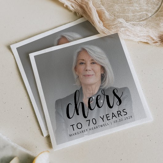 70th Birthday Partyフォトブラックスクリプト応援 スタンダードカクテルナプキン