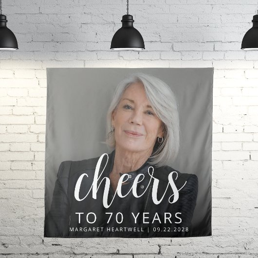 70th Birthday Partyフォトホワイトスクリプト応援 タペストリー