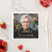 70th Birthday Partyフォト金ゴールドスクリプト応援 スタンダードカクテルナプキン (インサイチュ)