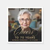 70th Birthday Partyフォト金ゴールドスクリプト応援 スタンダードカクテルナプキン (正面)