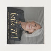 70th Birthday Partyフォト金ゴールドスクリプト応援 タペストリー (正面(横))