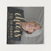 70th Birthday Partyフォト金ゴールドスクリプト応援 タペストリー (正面(横))