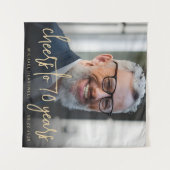 70th Birthday Partyフォト金ゴールドスクリプト応援 タペストリー (正面(横))