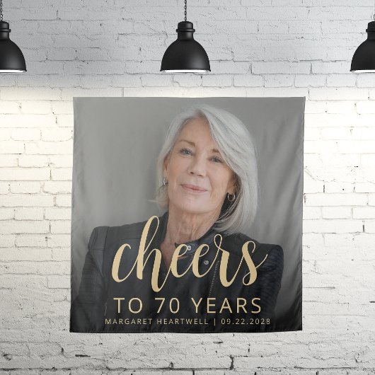 70th Birthday Partyフォト金ゴールドスクリプト応援 タペストリー