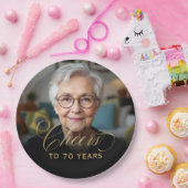 70th Birthday Partyフォト金ゴールドスクリプト応援 ペーパープレート (パーティー)