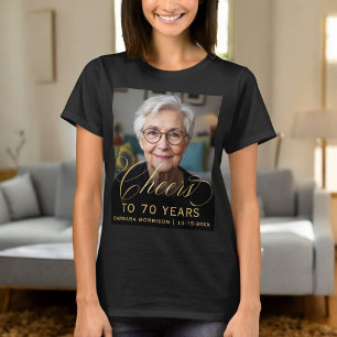 70th Birthday Partyフォト金ゴールドスクリプト応援 Tシャツ