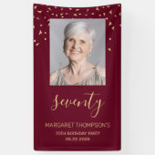 70th Birthday Partyフォト金ゴールド紙吹雪Burgundy 横断幕 (縦)
