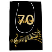 70th Birthday partyブラック金ゴールドミュージックノート名 ミディアムペーパーバッグ (正面)