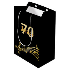 70th Birthday partyブラック金ゴールドミュージックノート名 ミディアムペーパーバッグ