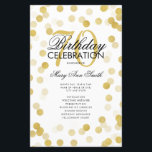 70th Birthday Partyプログラム金ゴールド紙吹雪（メニュー付き）<br><div class="desc">「誕生日エレガントパーティプログラム」金ゴールドのグリッター紙吹雪と文字のカスタムデザイン。</div>