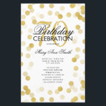 70th Birthday Partyプログラム金ゴールド紙吹雪（メニュー付き）<br><div class="desc">「誕生日エレガントパーティプログラム」金ゴールドのグリッター紙吹雪と文字のカスタムデザイン。</div>