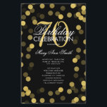 70th Birthday Partyプログラム金ゴールド紙吹雪（メニュー付き）<br><div class="desc">"バースデーパエレガントーティプログラム"金ゴールドとブラックのグリッター紙吹雪とデザイン文字付きカスタム。</div>